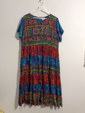 VINTAGE bohemian printed patchwork maxi dress - size large